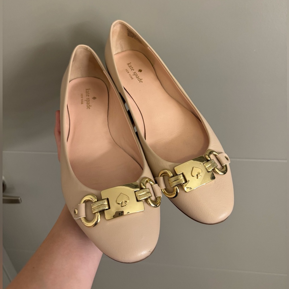 Kate Spade Cream Flats with Gold Detailing